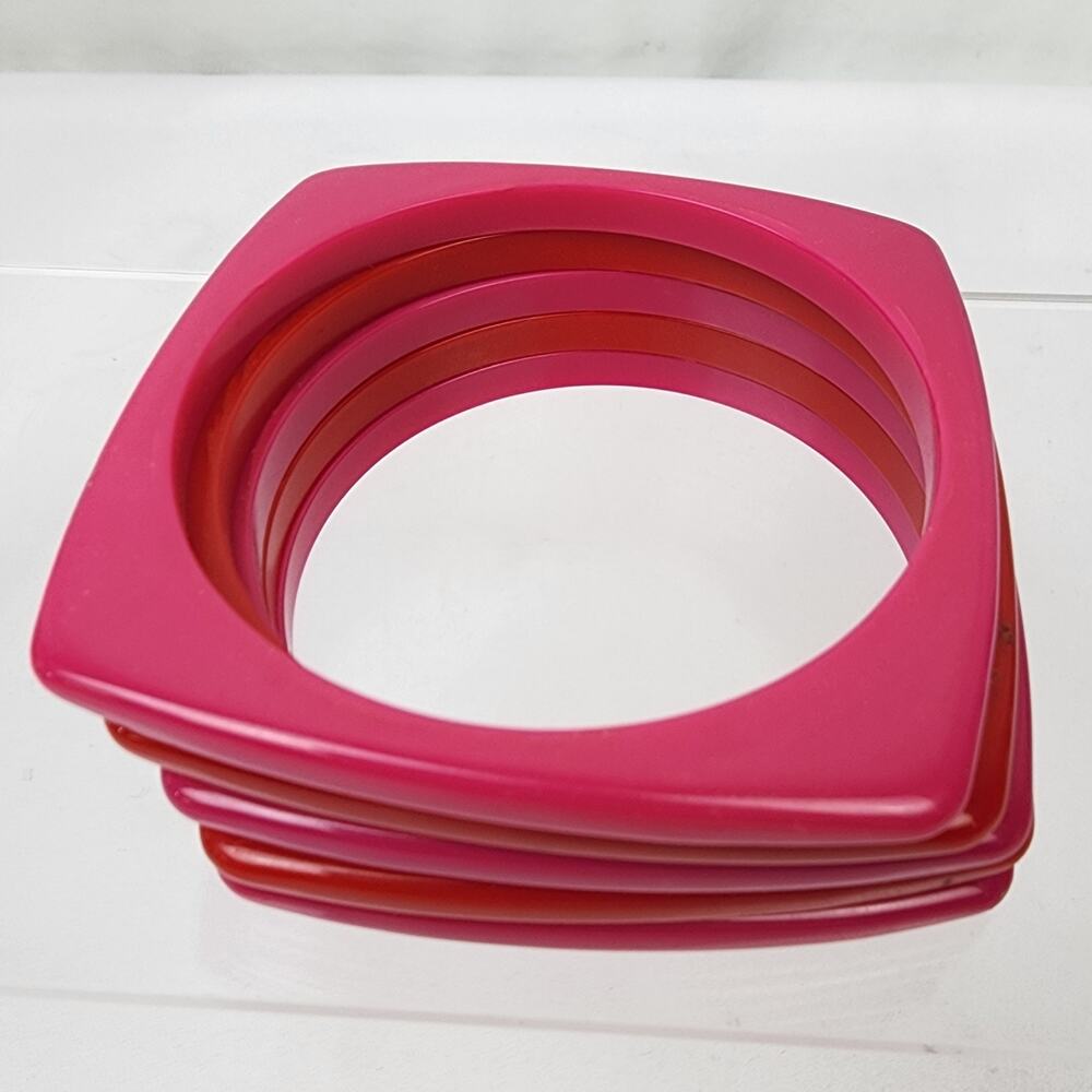 5 Colorful Pink Red Bangle Bracelets Stackable Square - Picture 5 of 6